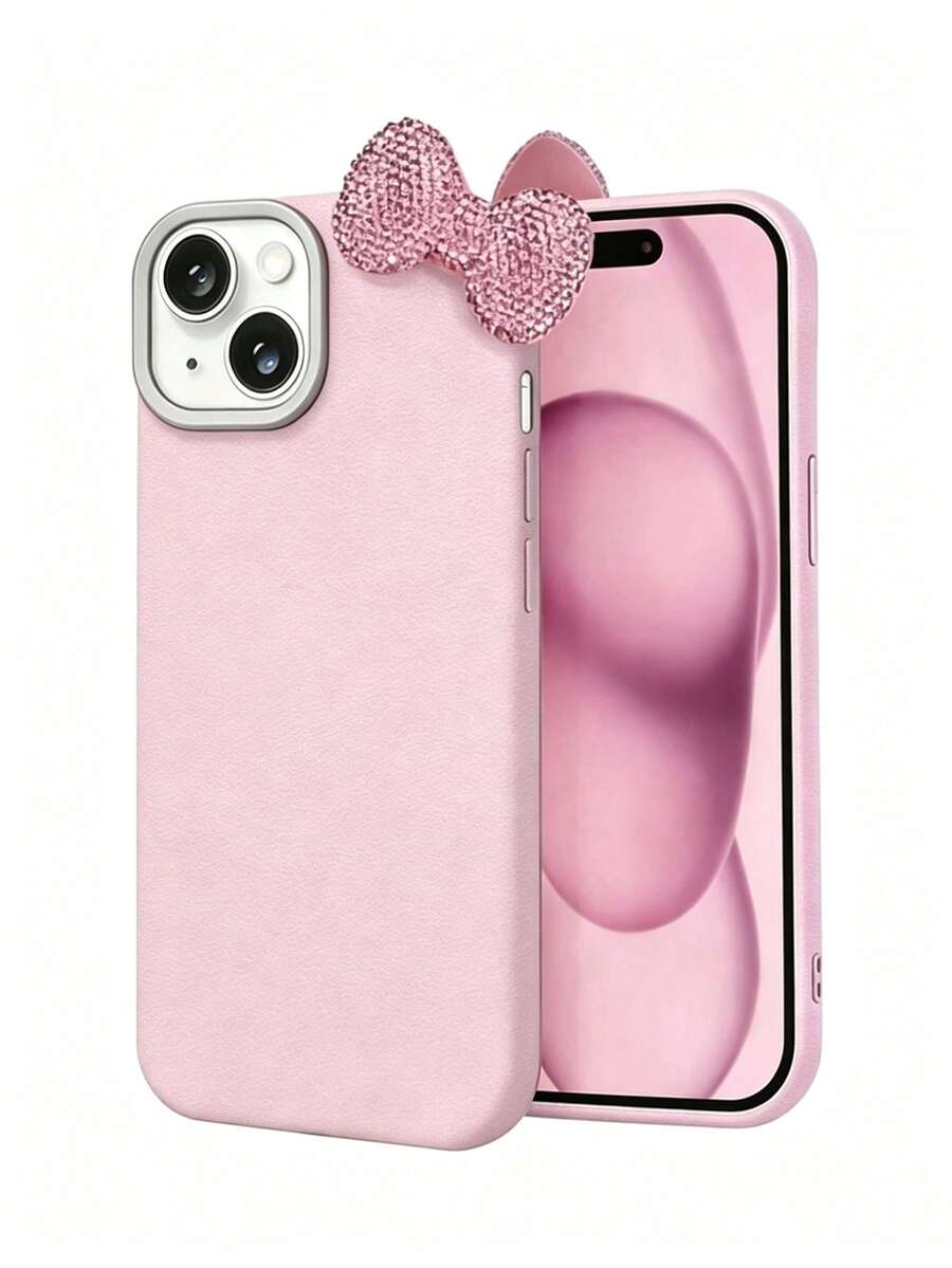 Set 2 Buah Casing Ponsel Premium Warna Pink Murni (Casing Ponsel + Pita) | Casing Ponsel dengan Pita Berlian Imitasi Pink yang Indah dan Dapat Dilepas | Aksesori Penting untuk Mode, Gaya Minimalis yang Manis | Tahan Guncangan, Anti Selip, Tahan Gores | Kompatibel dengan iPhone 17/17 Pro/17 Pro Max, Casing Pelindung Ponsel Anti Jatuh Mewah Berwarna Hitam/Pink dengan Tekstur Berlian Imitasi dan Dekorasi Pita, Kompatibel dengan Model Apple. - Berwarna merah muda - View 1