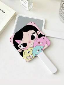 1pc Cute Yuy Korean Style Cartoon Handheld Makeup Mirror, Travel Portable Handheld Mirror Makeup Mirror, Birthday Gift For Family And Female Friends - Multicolor - View 13