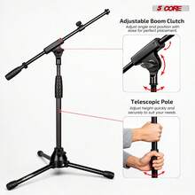 5 Core Mic Stand Floor Adjustable Short Tripod Microphone Stands W Telescoping Boom Arm - Black - View 5