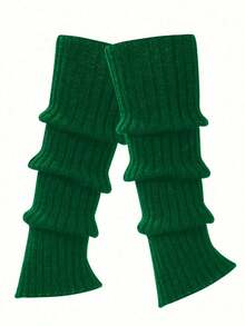 Jambières tricotées à rayures verticales de couleur unie pour femmes, design multicouche plié avec revers ample, jambières d'hiver souples et élastiques, style ballet gothique pour le port quotidien - Multicolore - Voir 18