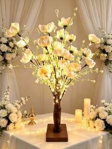 1pc 60CM Poppy Azalea Tree Light, 24 LED Warm White, 3-Section 5 AA Battery Box & USB Dual Power, Artificial Flower Tree Ambient Light, Girly Bedroom Desk Wedding Valentine's Day Proposal Party Homestay Live Stream Background Decor Ornament - Yellow - View 5