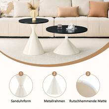 Set Of 2 Coffee Tables From The Sanduhr Series With Distinctive Conical Shape, Melamine Tabletop With Wood Look + Cream Colored Metal Base, Space Saving And Stackable, Ideal For Living Room, Bedroom And Office. - Black + Metal - View 2