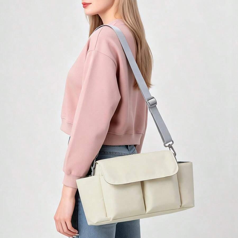 Multifunctional Mother & Baby Diaper Bag, Fashionable Stroller Bag, Solid Color Mom Storage Bag, Baby Bottle Bag