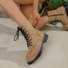 Fashion Women's Boots, Spring/Autumn/Winter New Versatile Motorcycle Ankle Boots, Lace-Up, Lightweight For Travel Or Daily Wear - Brown - View 6