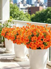 1/15/30pcs Orange Artificial Autumn Morning Glory, Suitable For Outdoor Decoration, UV Resistant, Long-Lasting Color, Entrance, Porch, Balcony, Tabletop And Floral Arrangement, Halloween, Harvest And Thanksgiving Decoration, Wall Panel, Fence Covering, Autumn Indoor And Outdoor Decoration - Orange - View 2
