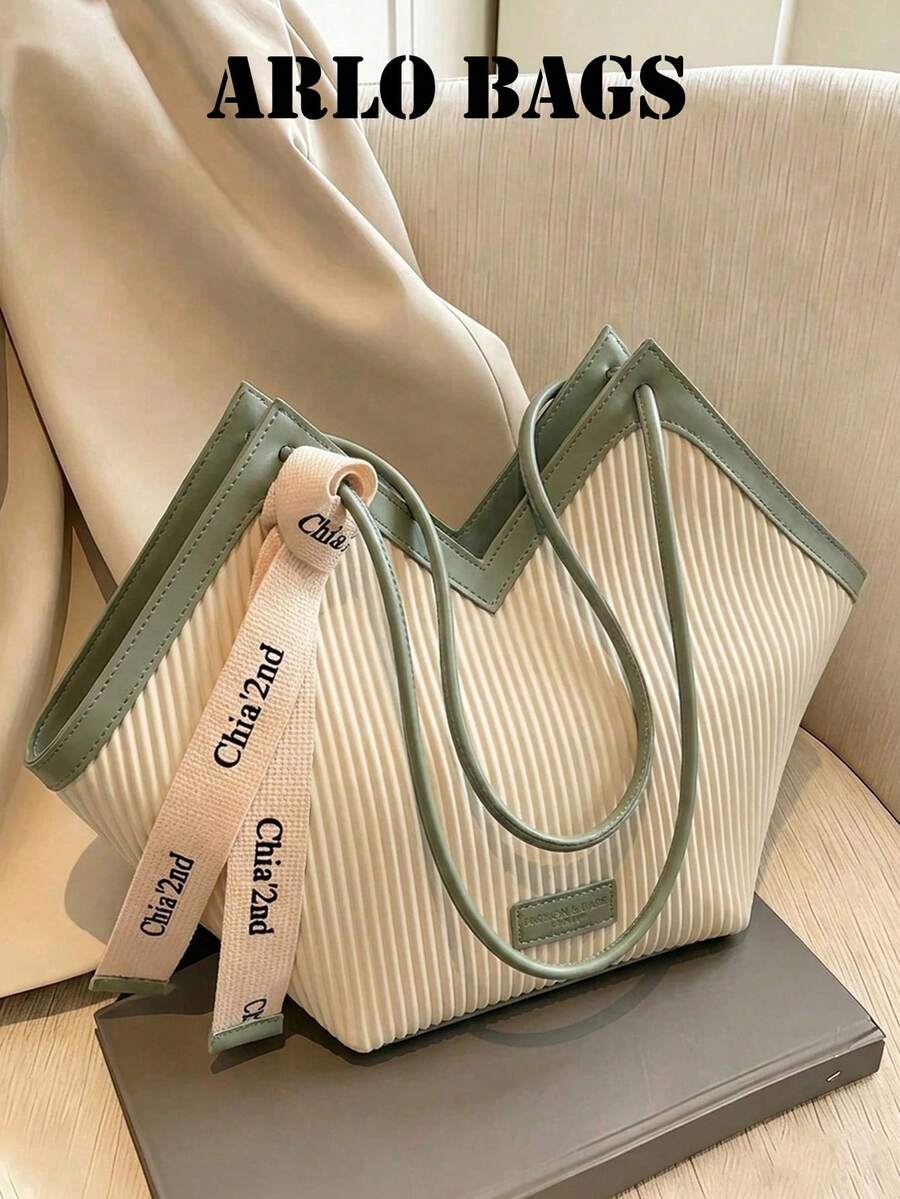 Nuevo diseño de contraste de moda multifunción, diseño de rayas, bolso de hombro y bolso de mano de gran capacidad con doble asa, adecuado para viajes, compras y viajes al trabajo, decorado con patrón de pañuelo, cartera elegante de señora, cartera de negocios para ir al trabajo