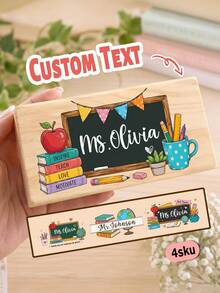 1pc Personalized Teacher Whiteboard Eraser, Wooden Chalkboard Eraser, Back To School Classroom Decor, Year-End Teacher Appreciation Gift, Teacher Gift, Personalized Gift, Customized Eraser, Back To School - Multicolor - View 2