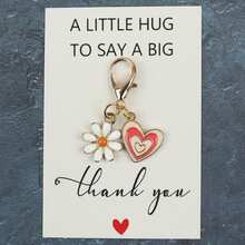 5pcs/10pcs Daisy & Layered Heart Dual Enamel Charm Keychain, A Little Hug Thank You Pocket Hug Floral Gratitude Gift - Multicolor - View 4