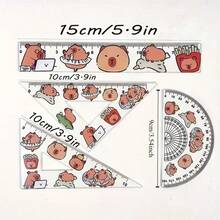 4pcs/Set Capybara Acrylic Ruler Set: High-Quality Protractors, Rulers, And Compasses - Perfect For Schools Or Offices - Make Your Workspace Full Of Fun! Back To School - Multicolor - View 3