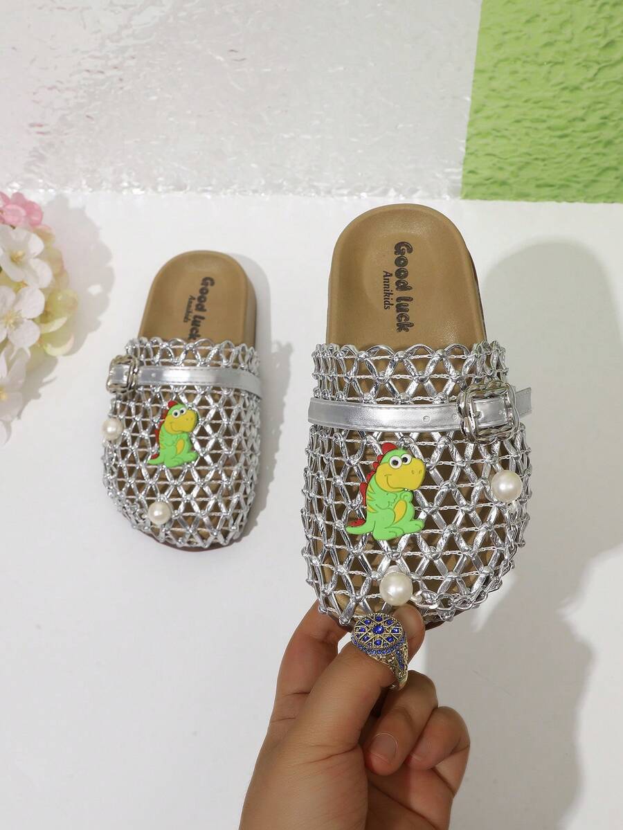 女款時尚法式鏤空編織髮髻夾腳拖鞋,可穿在衣服外,2026夏季新款 Boodles 涼鞋 - 銀色 - 查看 1