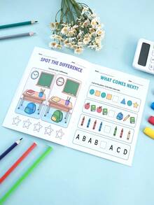 Children's English Reading Writing Math Graphic Pattern Logic Educational Workbook Early Learning Notebook Back To School Supplies Teacher Classroom Reward A5 Notebook Holiday Learning Gift - 彩色 - 查看 8