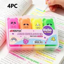 1pc Cute Mini Bear Shaped Highlighter, Macaron Color Oblique Tip Marker, School & Office Stationery, Back To School Essential - Multicolor - View 30