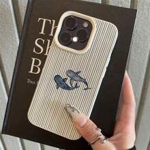 [24h Versand Aus DE/FR/ES]Blue Thin Vertical Stripe Watercolor Two Whale Print Large Camera Cutout Lychee Texture Phone Case Compatible With IPhone 17 17Air 16e 16 15 14 13 12 11 Plus Pro Max  Galaxy S21 S22 S23 S24 S25 S26 Ultra Edge Fe Plus   Soft Shockproof Protective Cover Sweet Birthday Holiday Gift For Ocean Marine Lovers Women Girls - 1 Main Image - View 2