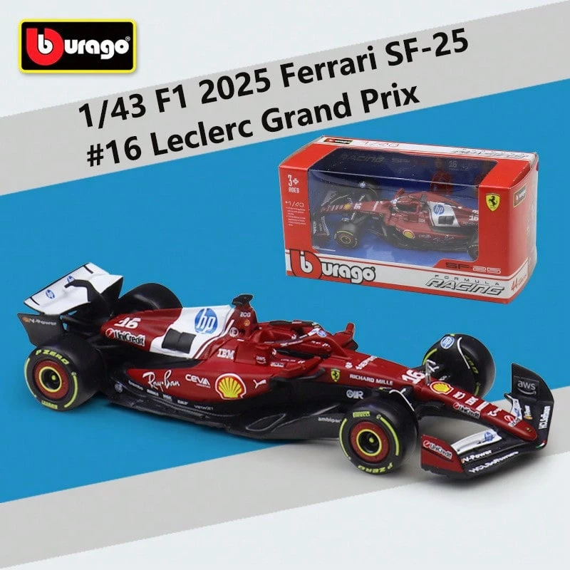 Burago – Ferrari SF-25 #16 Charles Leclerc F1 2025 1:43 合金模型車，附官方塗裝