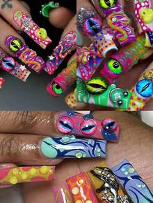 10 Peças/30 Peças/50 Peças Encantos de Arte de Unhas 3D Olho de Halloween Olho do Diabo Strass de Arte de Unhas Gótico 3D Formato de Olho Legal Diamantes de Unhas Y2K Vintage Olho de Vidro Gemas de Unhas para Mulheres Meninas DIY Decoração de Manicure de Unhas - Multicolorido - Visão 4