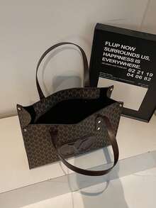 French Niche Commuter Large Capacity Printed Tote Bag For Women, 2026 Winter New Fashion Shoulder Shopping Bag - Coffee - View 11