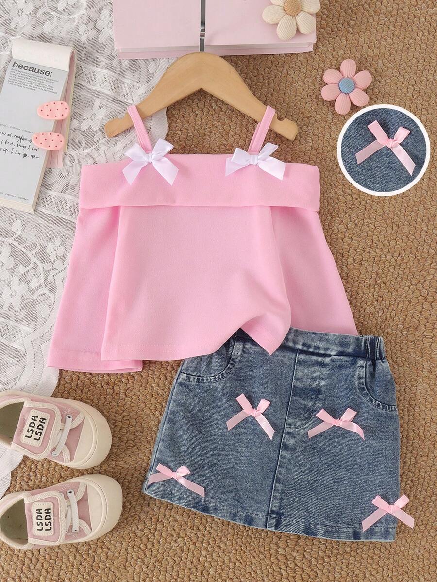 2pcs Baby Girl Elegant Princess Style 3D Bow Decor Off-Shoulder ...