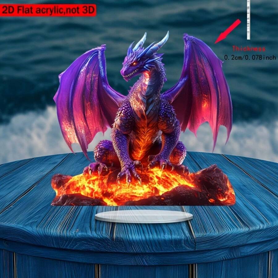 2D Flat Volcano Guardian Acrylic Figurine, Suitable For Office, Study, Living Room And Collection Room Decoration, Ignite Imagination, 2D, Perfect Room Decor - A - View 1