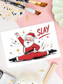 1pc "Slay Santa" Funny Christmas Card With Envelope - Humorous Comic Santa Greeting For Friends, Family & Coworkers, Blank Inside - A - View 8