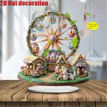 2D Flat, 2D Easter Ferris Wheel Acrylic Decoration - Colorful Animal Theme Desktop Art With Rabbit, Chick And Egg Design, Perfect For Home And Office Holiday Decor, Ideal Easter Gift, Easter Home Decor |Playful Aesthetic|Pastel Color, 2D Flat - A - View 4
