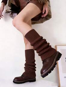 Jambières tricotées à rayures verticales de couleur unie pour femmes, design multicouche plié avec revers ample, jambières d'hiver souples et élastiques, style ballet gothique pour le port quotidien - Multicolore - Voir 4