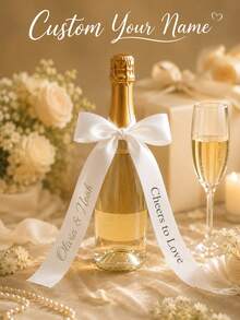 Customized Ribbon, Combination Bow, Customized Bridal Party, Gift, Wedding Bridesmaid Commemorative Ribbon, Suitable For Wedding, Funeral, Birthday (Champagne) Customized Ribbon Wedding Satin Ribbon, Baby Shower Decoration, Photo Frame, Party Invitation Or Decorative Ribbon - Exclusive Customized Ribbon - Multicolor - View 2