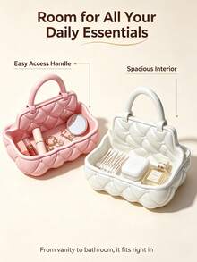 3D Printed Cute Handbag Shaped Storage Basket, Small Portable Makeup Organizer Tray, Cosmetic Organizer, Suitable For Vanity, Bathroom Cabinet And Room, Store Lipstick, Essential Oil, Perfume, Makeup Remover Pad, Cotton Swabs, Etc., Mini Cosmetic Jewelry Storage Rack, Desktop Decor, Home Decor, - Multicolor - View 5
