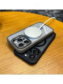 Casing Ponsel Tiga-dalam-Satu dengan Bingkai Logam Magnetik Sederhana, Pelindung Lensa/Stand untuk 16 16pro 16proMax 15 15Pro 15ProMax 14 14Pro 14ProMax 13 13Pro 13ProMax 12 12Pro 12ProMax 11, Casing Pelindung Belakang Akrilik Anti-Jatuh dengan Cangkang Keras. - Berwarna merah muda - View 3