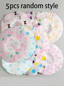5/10pcs (Random Style) Floral Pattern Elastic Band Bath Hair Hat For Baby Adorable Shower Caps, Waterproof Bath Caps Plastic Reusable Shower Caps - Multicolor - View 13