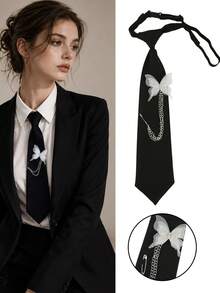 Minimalist Chain Pull Tie-Free Bow Tie - Black - View 1