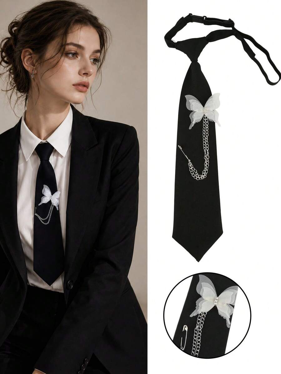 Minimalist Chain Pull Tie-Free Bow Tie - Black - View 1