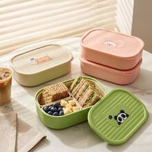 1pc Cute Pattern Plastic Lunch Box With Detachable 3-Compartment, Microwave Fruit Salad Food Storage Container, Large Capacity Divided Bento Box, Refrigerator Fresh-Keeping Box, Leak-Proof Meal Prep Box For Student Adult Use In School, Office, Picnic - Multicolor - View 2
