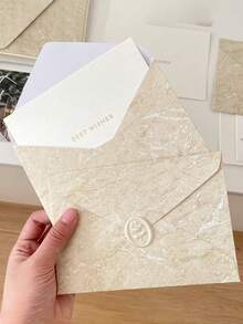 1/5 Set Faux Gold Foil Envelope Greeting Card Set, Minimalist Wedding Party Invitation And Card, Holiday Card, Romantic Gold Foil Greeting Card, Blessing Card, Message Card, Holiday Party Thank You Envelope Set With Seal Sticker And Greeting Card - Gilding - View 5