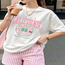 Casual Crewneck, Cat Squad, 100% Cotton, Oversized, Soft Breathable, Short Sleeve Top, Kawaii, Summer Vibes, Cat Lovers, Streetwear - 白色 - 查看 1