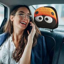 2pcs Orange Knitted Cartoon Big Eyes Funny Print Car Headrest Covers, No Filling, Easy To Install And Clean, Universal Size, Suitable For All Car Models, Ideal For Long Trips And Road Trips. - Multicolor - View 6