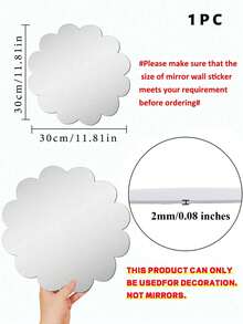 1pc Acrylic Mirror Floral Pattern Wall Sticker, Wall Decor, Children's Room Decorative Mirror, Home Supplies - Silver - View 2