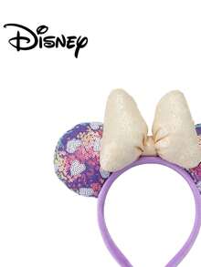 1pc Disney Cartoon Sequin Taro Purple Heart Sequin Bow Amusement Park Theme Series Headband Mickey Minnie Ears Sequin Bow Hair Accessory Stage Performance Costume Hair Accessory, Holiday Headband Birthday Party Theme Minnie Hair Accessory Headband, Suitable For Holiday Party - Purple + White - View 3