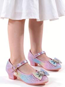 New Girls' High Heel Pumps Princess Crystal Shoes All-Season Fashion Bow Kids Party Dress Matching Soft Sole Rainbow Shoes Crown Rhinestone - Pink - View 6