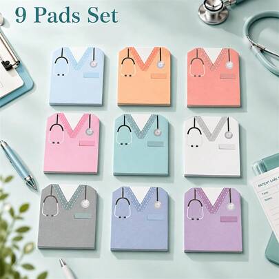 1/9pcs Nurse Note Paper Set, Fun Nurse Costume Self-Adhesive Notes, Cute Nursing Student Memo, Hospital Office School Supplies, Nurse's Day Gift