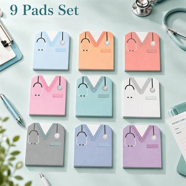 1/9pcs Nurse Note Paper Set, Fun Nurse Costume Self-Adhesive Notes, Cute Nursing Student Memo, Hospital Office School Supplies, Nurse's Day Gift