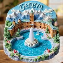 Geneva Shield-Framed Jet D'Eau Alpine Peaks And The Quiet Shores Of Lac Léman Magnet Where The World Meets In A Garden Of Peace Keepsake For All Metal Surfaces Throughout The Home - A - View 1