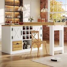 Extendable Kitchen Table, Multifunctional Dining Table With Sideboard, 360° Rotating Tabletop, Extendable Kitchen Table With Large Storage Space, Wall-Mounted Living Room Cabinet, White - View 2