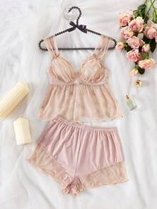 1 Set Women's Printed Underwire Thin Cup Comfortable Pajama Set - Apricot - View 3