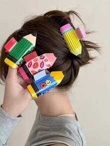1pc Creative Pencil Hair Claw Hair Accessory,Unique Design Hair Clip For Women Hair Accessories Women Claw Clip - Yellow Pencil - View 5
