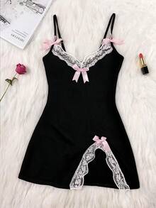 Camisón Babydoll de Lencería Suave y Sexy con Fruncido para Mujer - Negro - Ver 5