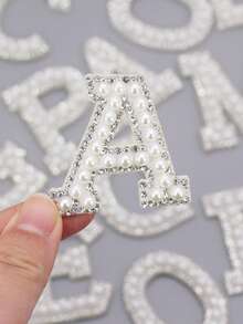 26 English Alphabet Pearl Rhinestone Appliques, Suitable For Clothing, A-Z Letter Set, Pearl Rhinestone Patches, Can Be Sewn Or Glued, DIY Name Appliques - White - View 3
