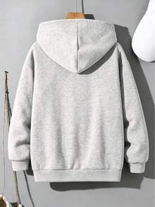 Girls' Smiling Face Print Hooded Zip-Up Sweatshirt, Casual Long Sleeve Jacket, Comfortable And Soft Fabric, Suitable For Autumn/Winter Daily Wear - Light Grey - View 2