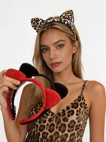 1pc Women's Vintage Leopard Print Cat Ear Headband, Sweet & Cool Style 3D Ear Headband, Fashionable Versatile Hair Accessory, Suitable For Festivals, Home Face Washing, Makeup, Hair Styling, Daily Wear, Easter Costume Prop, Halloween Headband, Christmas, Valentine's Day Party Outfit, Valentine's Day Gift For Girls - One Size Fits All - View 5