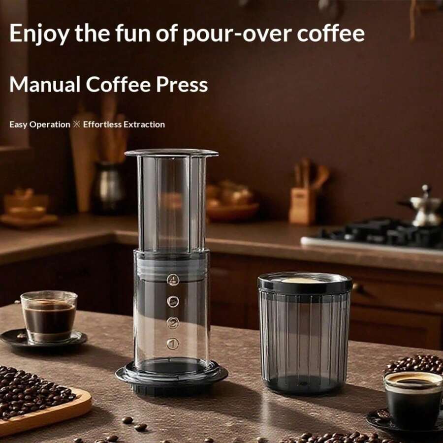 Clear Portable Pour Over & Cold Brew Coffee Maker | Manual Espresso Press Bottle, Camping Travel & Office Brewer Kettle - Coffee Press Set (including Coffee Cup) - View 1