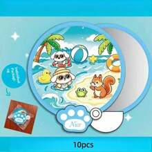 1pc/5pcs/10pcs Cute Cartoon Folding Fan With Storage Bag, Manual Hand Fan, No Charging Needed, Portable Foldable Fan, Fan, Round Fan, Reflective Board - Cartoon Folding Fan - View 10